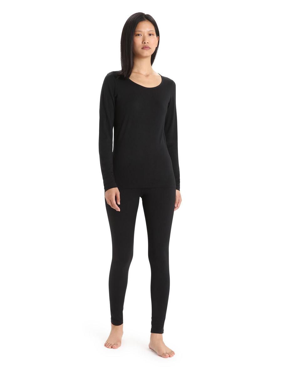 Base Layers Icebreaker Merino 200 Oasis Long Sleeve Scoop Neck Thermal Top Damskie Czarne | PL 1070SGLO